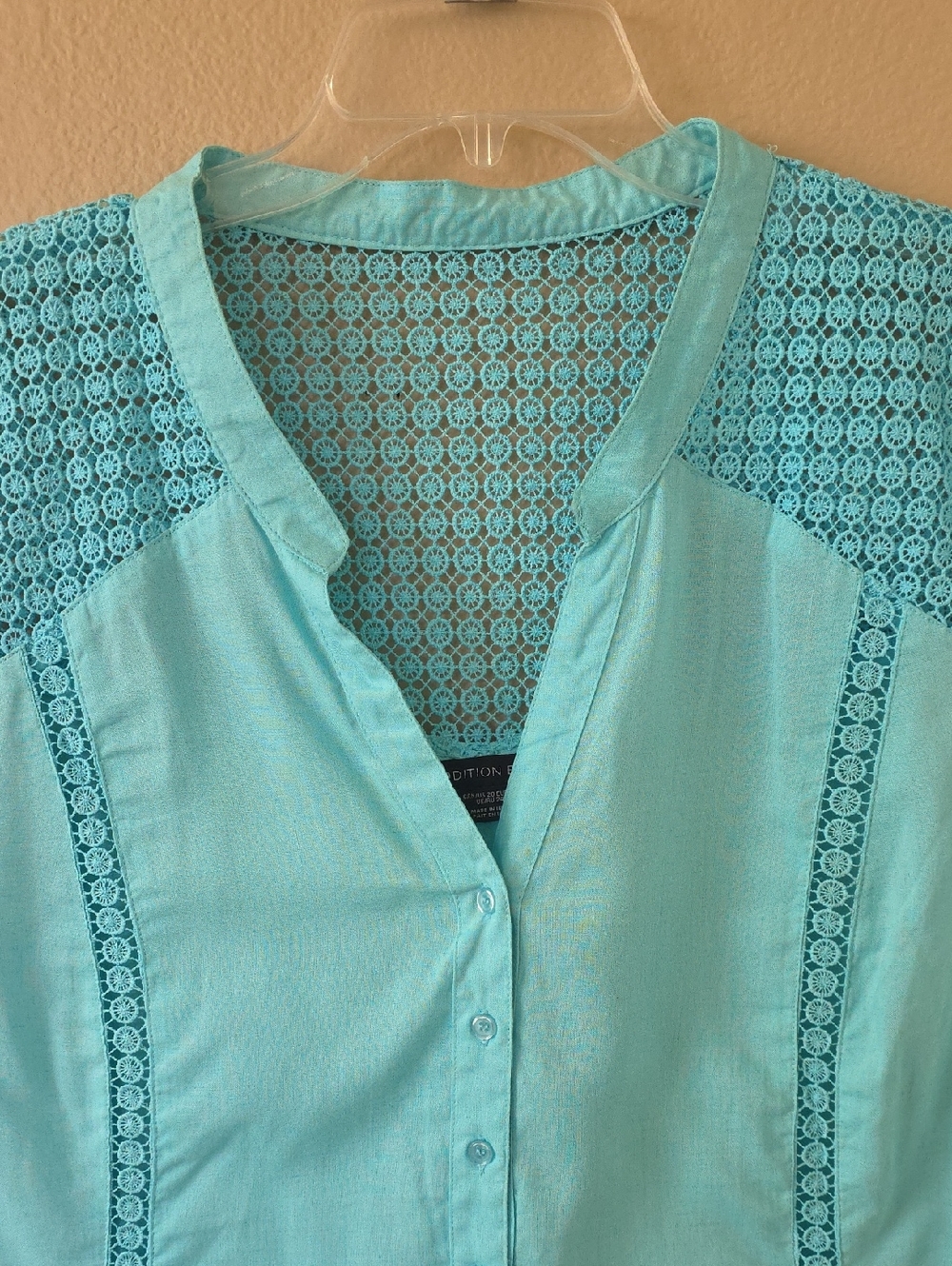 Addition Elle Womens Plus Size Linen Blend Turquoise Sleeveless Blouse - Picture 2 of 7